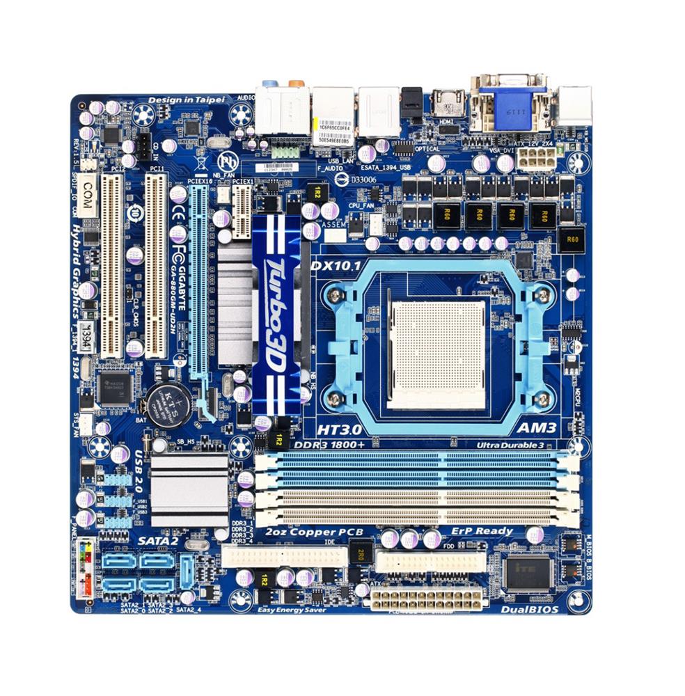 GA-880GM-UD2H Gigabyte Socket AM3+ AMD 880G/ SB710 Chipset AMD Phenom II/ Athlon II Processors Support DDR3 4x DIMM 5x SATA 3.0Gb/s Micro-ATX Motherboard (Refurbished)