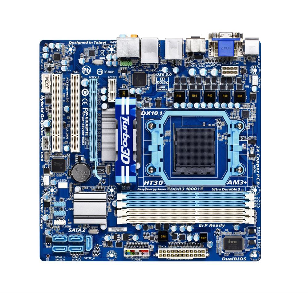 GA-880GM-USB3 Gigabyte Socket AM3+ AMD 880G/ SB710 Chipset AMD AM3+ /AM3 Phenom II/ Athlon II Processors Support DDR3 4x DIMM 5x SATA 3.0Gb/s Micro-ATX Motherboard (Refurbished)