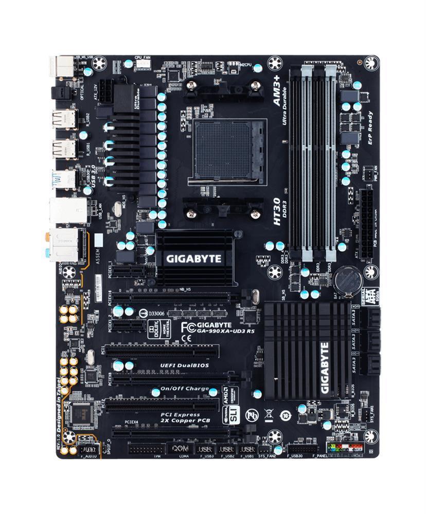 GA-990XA-UD3 R5 (rev. 1.0) Gigabyte Socket AM3+ AMD 990X/ SB950 Chipset AMD AM3+ FX/ AM3 Phenom II/ Athlon II Processors Support DDR3 4x DIMM 6x SATA 6.0Gb/s ATX Motherboard  (Refurbished)