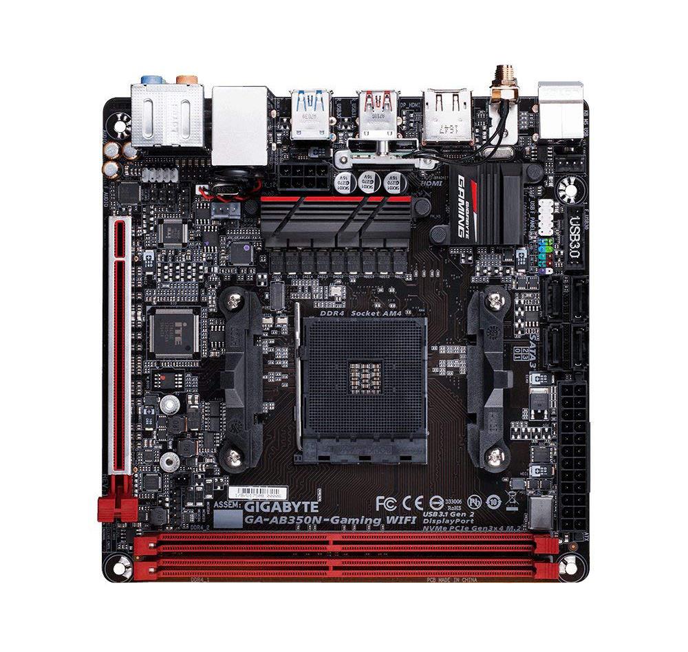 GA-AB350N-GamingWIFI Gigabyte Socket AM4 AMD B350 Chipset AMD Ryzen / AMD 7th Generation A-series/ Athlon Processors Support DDR4 2x DIMM 4x SATA 6.0Gb/s Mini-ITX Motherboard (Refurbished) GA-AB350N-Gaming WIFI