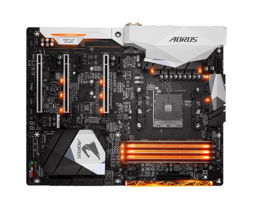 GA-AX370-Gaming 5 (rev. 1.0) Gigabyte Socket AM4 AMD X370 Chipset AMD Ryzen 7th Generation A-Series / Athlon Processors Support DDR4 4x DIMM 8x SATA 6.0Gb/s ATX Motherboard  (Refurbished)