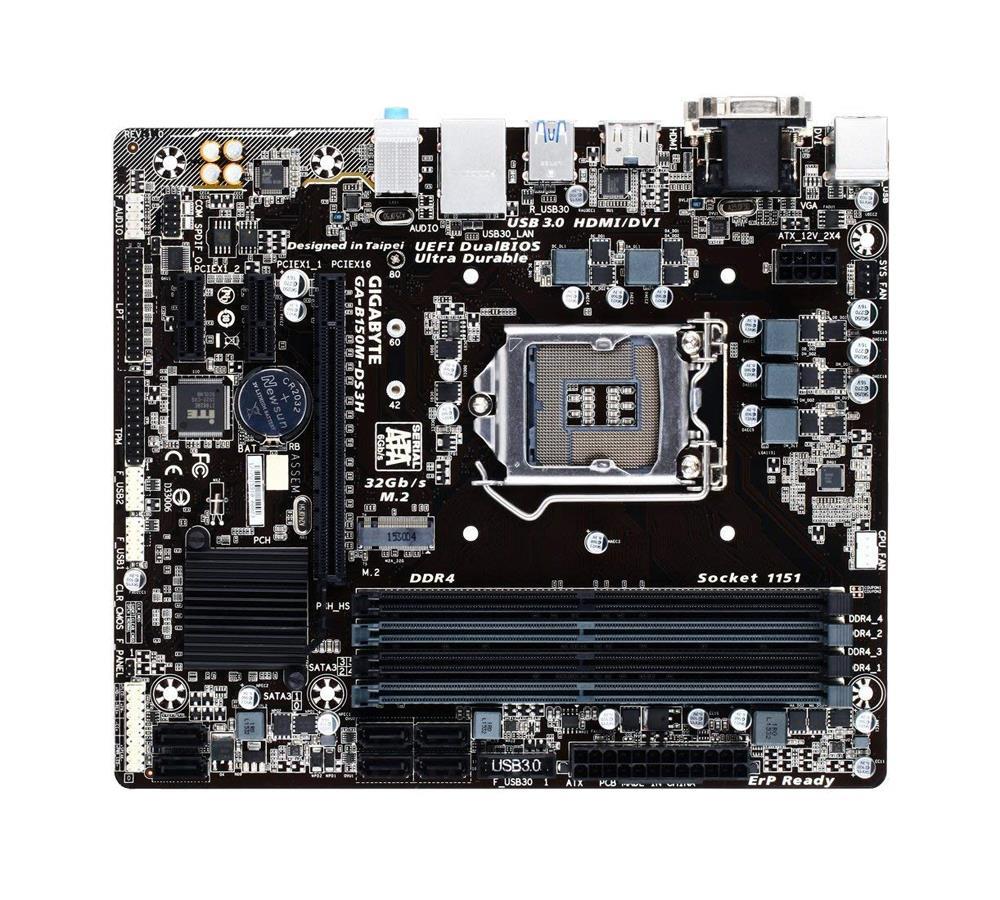 GA-B150M-DS3H Gigabyte Socket LGA 1151 Intel B150 Express Chipset 7th/6th Generation Core i7 / i5 / i3 / Pentium / Celeron Processors Support DDR4 4x DIMM 6x SATA 6.0Gb/s Micro-ATX Motherboard (Refurbished)