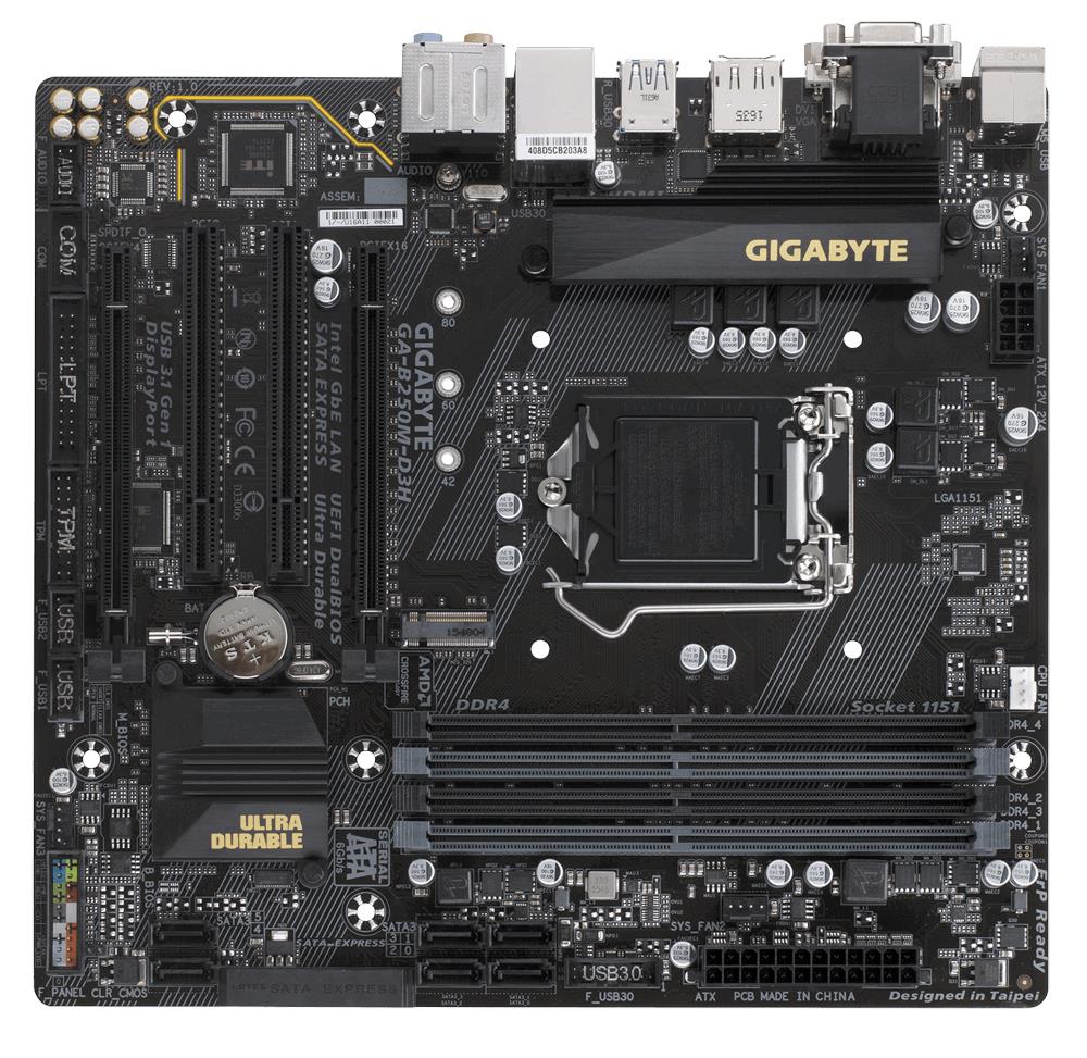 GA-B250M-D3H Gigabyte Ultra Durable Desktop Motherboard Intel B250 Chipset Socket H4 LGA-1151 (Refurbished)