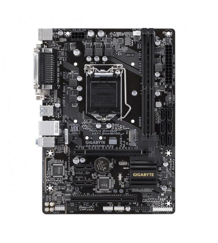 GA-B250M-D3V (rev. 1.0) Gigabyte Socket LGA 1151 Intel B250 Express Chipset Core 7th/6th Generation i7 / i5 / i3 / Pentium / Celeron Processors Support DDR4 2x DIMM 6x SATA 3.0Gb/s Micro-ATX Motherboard (Refurbished)