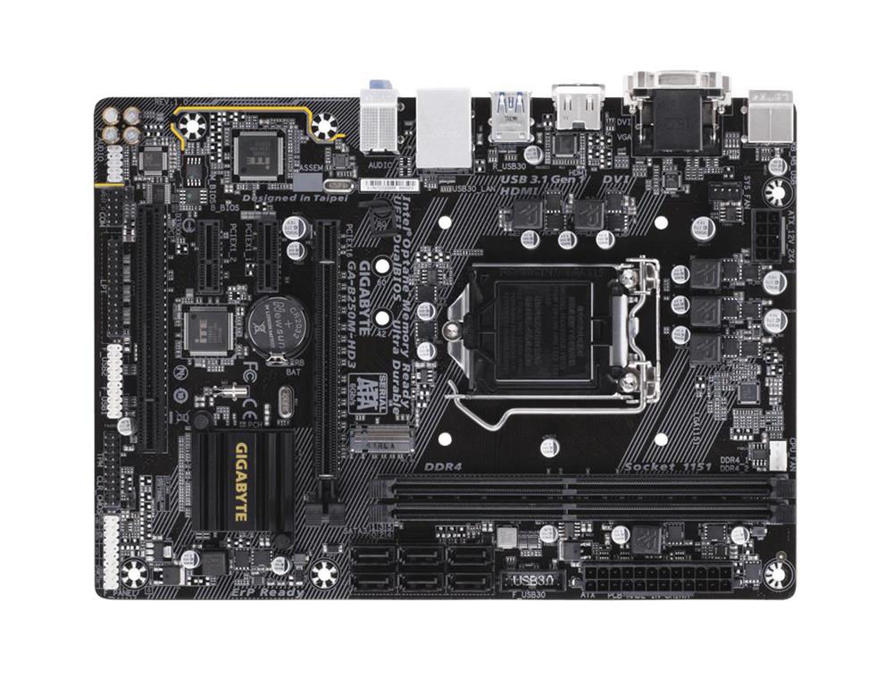 GA-B250M-HD3(rev.1.0) Gigabyte Socket LGA 1151 Intel B250 Express Chipset 7th/6th Generation Core i7 / i5 / i3 / Pentium / Celeron Processors Support DDR4 2x DIMM 6x SATA 6.0Gb/s Micro-ATX Motherboard (Refurbished) GA-B250M-HD3 (rev. 1.0)