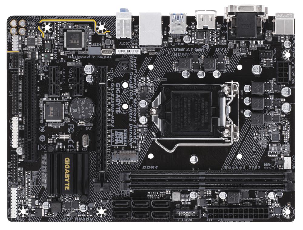 GA-B250M-HD3 Gigabyte Socket LGA 1151 Intel B250 Express Chipset 7th/6th Generation Core i7 / i5 / i3 / Pentium / Celeron Processors Support DDR4 2x DIMM 6x SATA 6.0Gb/s Micro ATX Motherboard (Refurbished)