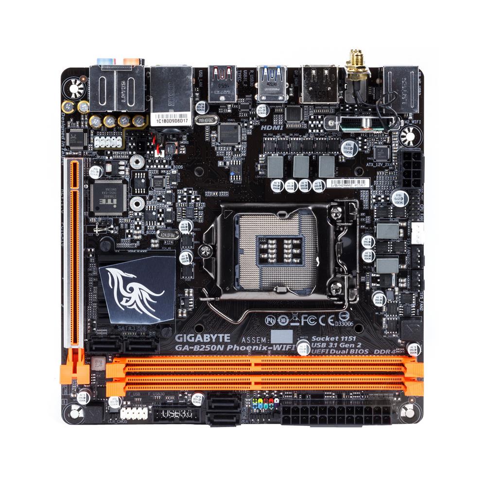 GA-B250NPhoenix-WIFI(rev.1.0) Gigabyte Socket LGA 1151 Intel B250 Express Chipset 7th/6th Generation Core i7 / i5 / i3 / Pentium / Celeron Processors Support DDR4 2x DIMM 4x SATA 6.0Gb/s Mini-ITX Motherboard (Refurbished)