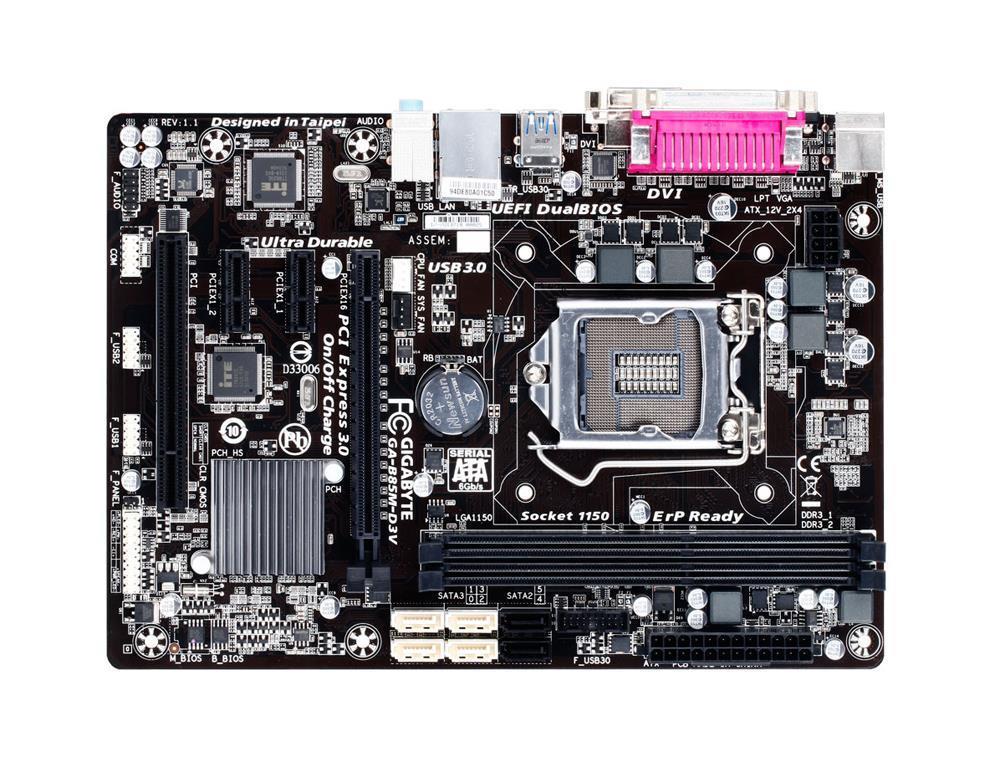 GA-B85M-D3V(rev.2.0) Gigabyte Socket LGA 1150 Intel B85 Express Chipset Core i7 / i5 / i3 / Pentium / Celeron Processors Support DDR3 2x DIMM 4x SATA 6.0Gb/s Micro-ATX Motherboard (Refurbished) GA-B85M-D3V (rev. 2.0)