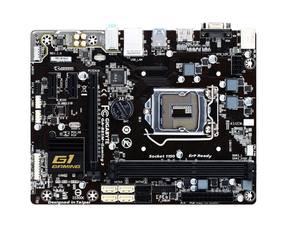 GA-B85M-Gaming3(rev.1.0) Gigabyte Socket LGA 1150 Intel B85 Express Chipset Core i7 / i5 / i3 / Pentium / Celeron Processors Support DDR3 2x DIMM 4x SATA 6.0Gb/s Micro-ATX Motherboard (Refurbished) GA-B85M-Gaming 3 (rev. 1.0)
