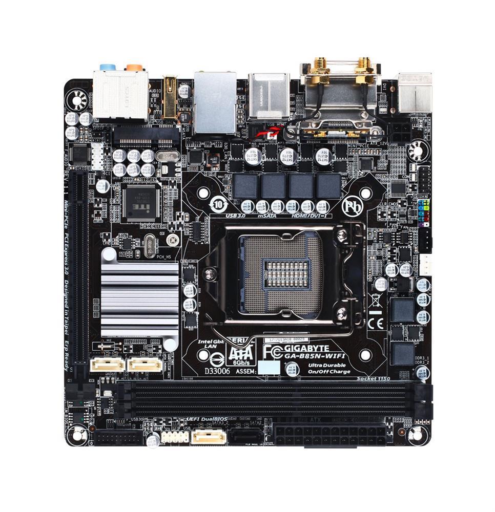 GA-B85N-WIFI(rev.1.1) Gigabyte Socket LGA 1150 Intel B85 Express Chipset Core i7 / i5 / i3 / Pentium / Celeron Processors Support DDR3 2x DIMM 3x SATA 6.0Gb/s Mini-ITX Motherboard (Refurbished) GA-B85N-WIFI (rev. 1.1)