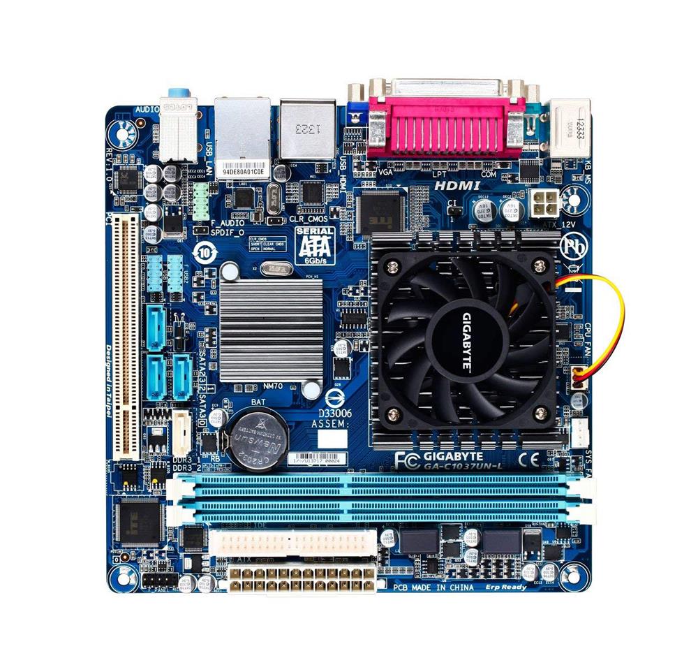 GA-C1037UN-L(rev.1.0) Gigabyte Intel NM70 Chipset Intel Dual-Core Celeron 1037U Processors Support DDR3 2x DIMM 1x SATA 6.0Gb/s Mini-ITX Motherboard (Refurbished) GA-C1037UN-L (rev. 1.0)