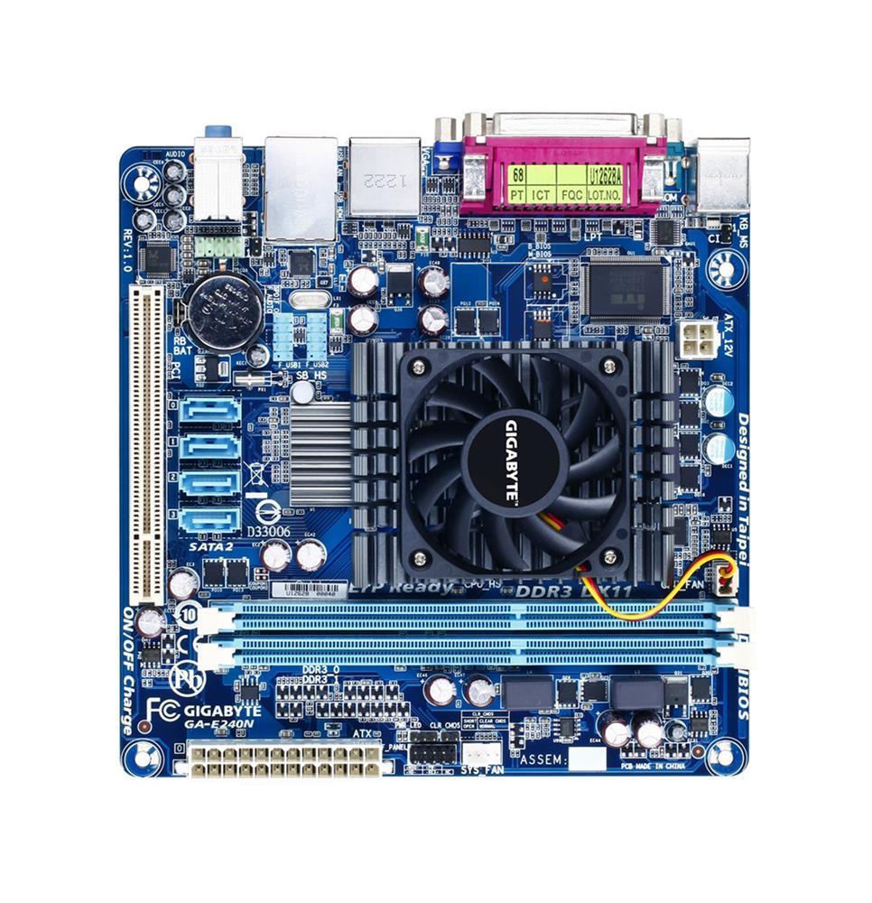 GA-E240N(rev.1.0) Gigabyte AMD A45 FCH Chipset AMD E-240 Single-Core/ AMD Radeon HD 6310 Processors Support DDR3 2x DIMM 4x SATA 3.0Gb/s Mini-ITX Motherboard (Refurbished)