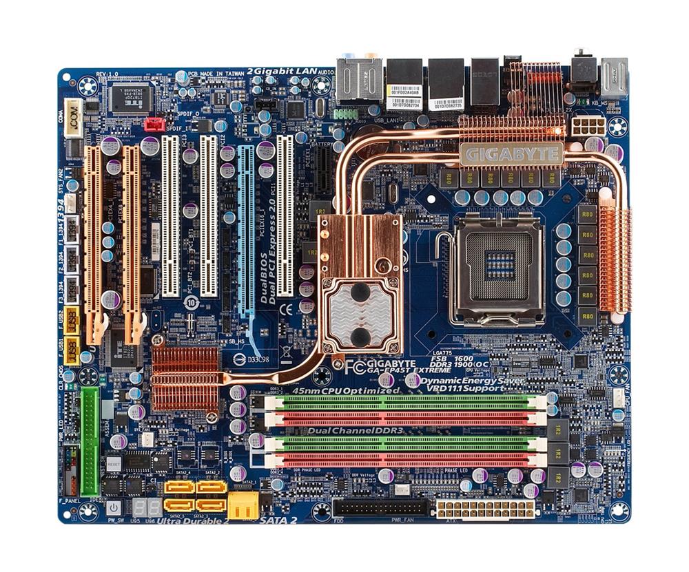 GA-EP45T-EXTREME Gigabyte P45/ICH10 Chipset Core 2 Extreme/ Core 2 Quad/ Core 2 Duo/ Pentium Dual Core/ Celeron Processors Support Socket LGA775 ATX Motherboard (Motherboard) (Refurbished)