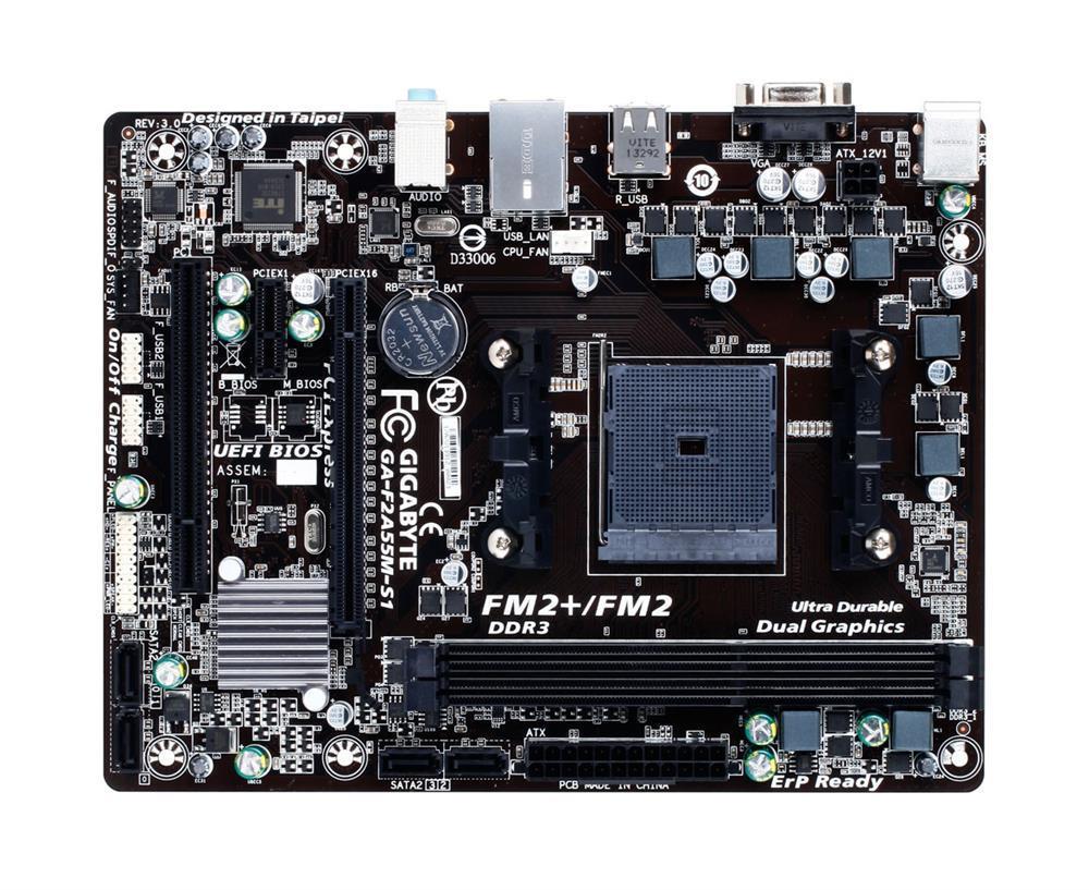 GA-F2A55M-S1(rev.1.0) Gigabyte Socket FM2 AMD A55 Chipset AMD A-Series/ AMD Athlon Series Processors Support DDR3 2x DIMM 4x SATA 3.0Gb/s Micro-ATX Motherboard (Refurbished) GA-F2A55M-S1 (rev. 1.0)