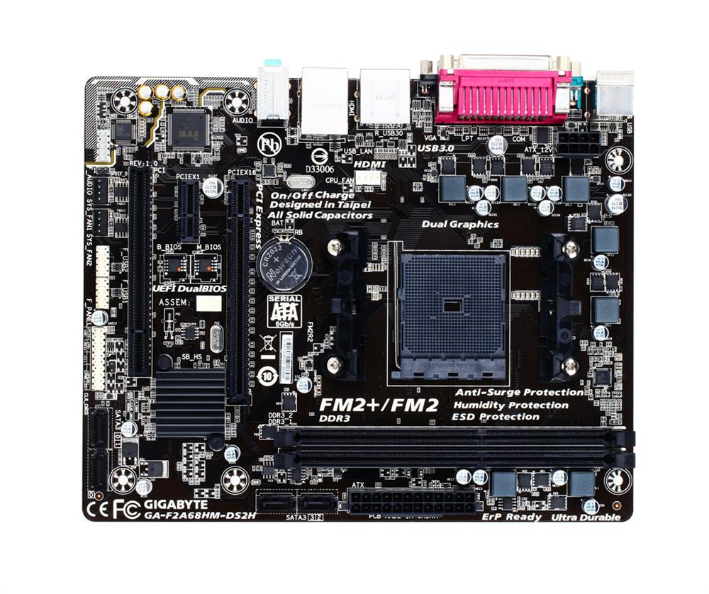 GA-F2A68HM-DS2H Gigabyte Socket FM2+ AMD A68H Chipset AMD A-Series/ AMD Athlon Processors Support DDR3 2x DIMM 4x SATA 6.0Gb/s Micro-ATX Motherboard (Refurbished)