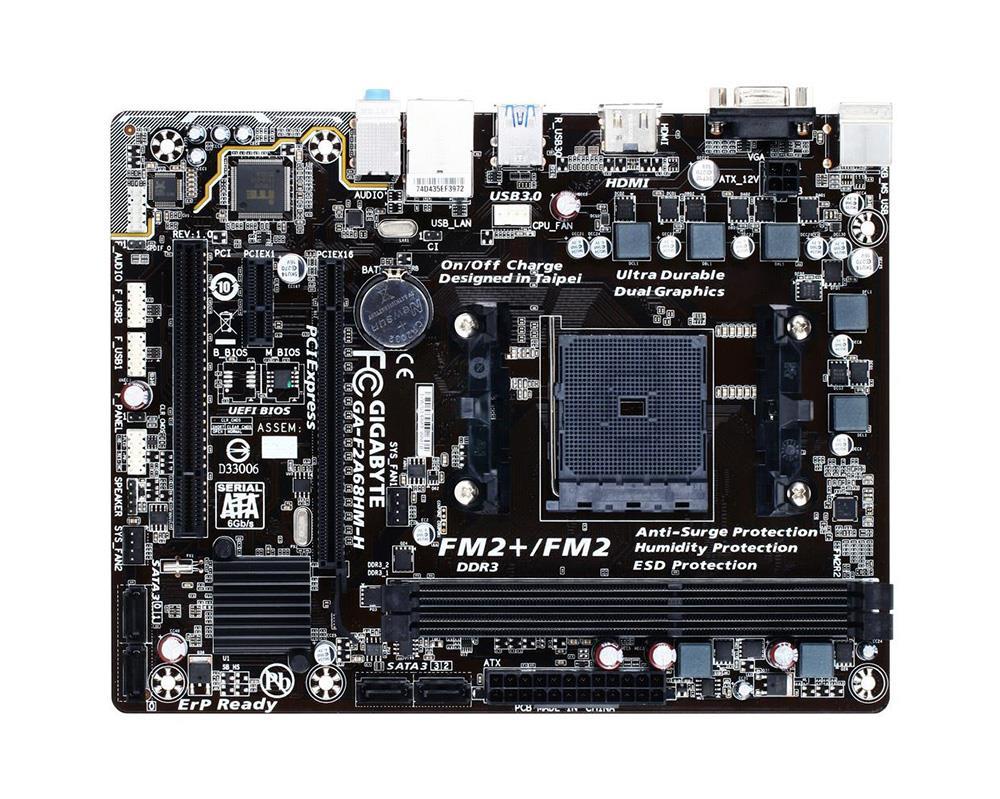 GA-F2A68HM-H (rev. 1.0) Gigabyte Socket FM2+ AMD A68H Chipset AMD A-Series/ AMD Athlon Processors Support DDR3 2x DIMM 4x SATA 6.0Gb/s Micro-ATX Motherboard (Refurbished)