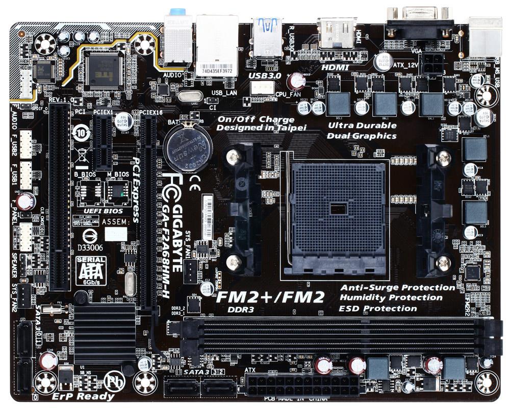 GA-F2A68HM-H Gigabyte Socket FM2+ AMD A68H Chipset AMD A-Series/ AMD Athlon Processors Support DDR3 2x DIMM 4x SATA 6.0Gb/s Micro-ATX Motherboard (Refurbished)