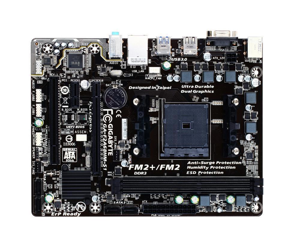 GA-F2A68HM-S1(rev.1.1) Gigabyte Socket FM2+ AMD A68H Chipset AMD A-Series/ AMD Athlon Processors Support DDR3 2x DIMM 4x SATA 6.0Gb/s Micro-ATX Motherboard (Refurbished) GA-F2A68HM-S1 (rev. 1.1)