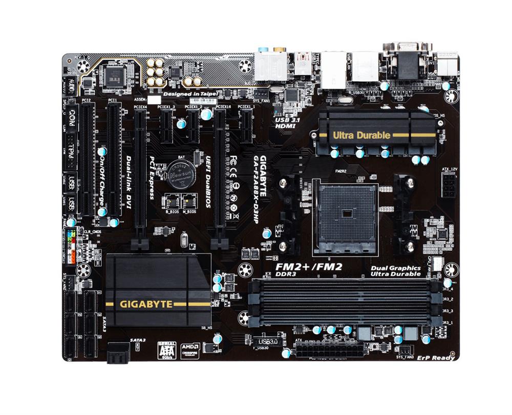 GA-F2A88X-D3HP Gigabyte Ultra Durable Desktop Motherboard AMD A88X Chipset Socket FM2+ (Refurbished)