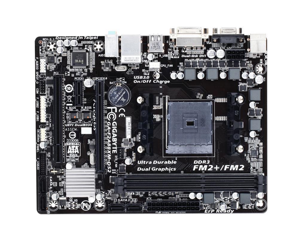 GA-F2A88XM-DS2 (rev 3.0) Gigabyte Socket FM2+ AMD A88X AMD A-Series/ Athlon Processors Support DDR3 2x DIMM 4x SATA 6.0Gb/s Micro-ATX Motherboard (Refurbished)