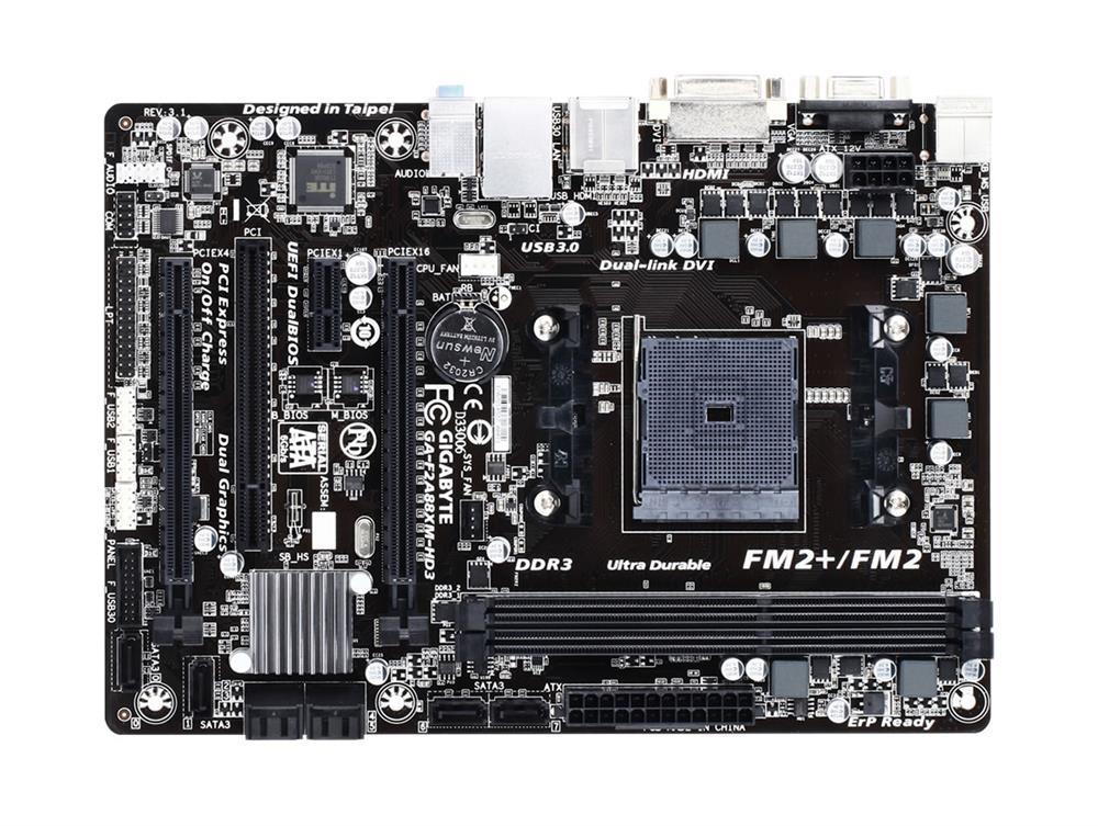 GA-F2A88XM-HD3 (rev. 3.0) Gigabyte Socket FM2+ AMD A88X Chipset AMD A-Series/ Athlon Series Processors Support DDR3 2x DIMM 8x SATA 6.0Gb/s Micro-ATX Motherboard (Refurbished)
