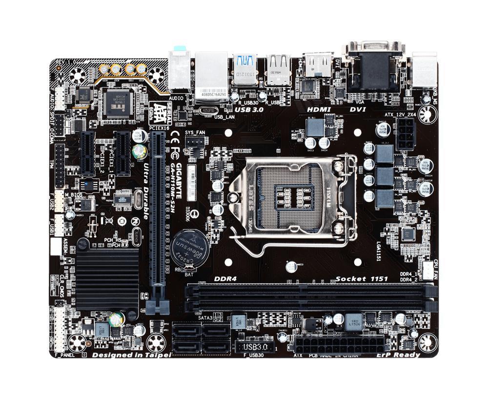 GA-H110M-S2H (rev. 1.0) Gigabyte Socket LGA 1151 Intel H110 Express Chipset 7th/6th Generation Core i7 / i5 / i3 / Pentium / Celeron Processors Support DDR4 2x DIMM 4x SATA 6.0Gb/s Micro-ATX Motherboard (Refurbished)