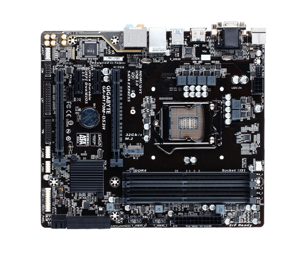 GA-H170M-DS3H(rev.1.0) Gigabyte Socket LGA 1151 Intel H170 Express Chipset 7th/6th Generation Core i7 / i5 / i3 / Pentium / Celeron Processors Support DDR4 4x DIMM 6x SATA 6.0Gb/s Micro-ATX Motherboard (Refurbished) GA-H170M-DS3H (rev. 1.0)