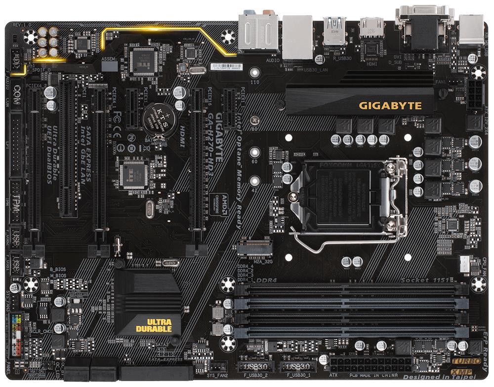 GA-H270-HD3 Gigabyte Socket LGA 1151 Intel H270 Express Chipset 7th/6th Generation Core i7 / i5 / i3 / Pentium / Celeron Processors Support DDR4 4x DIMM 6x SATA 6.0Gb/s ATX Motherboard (Refurbished)