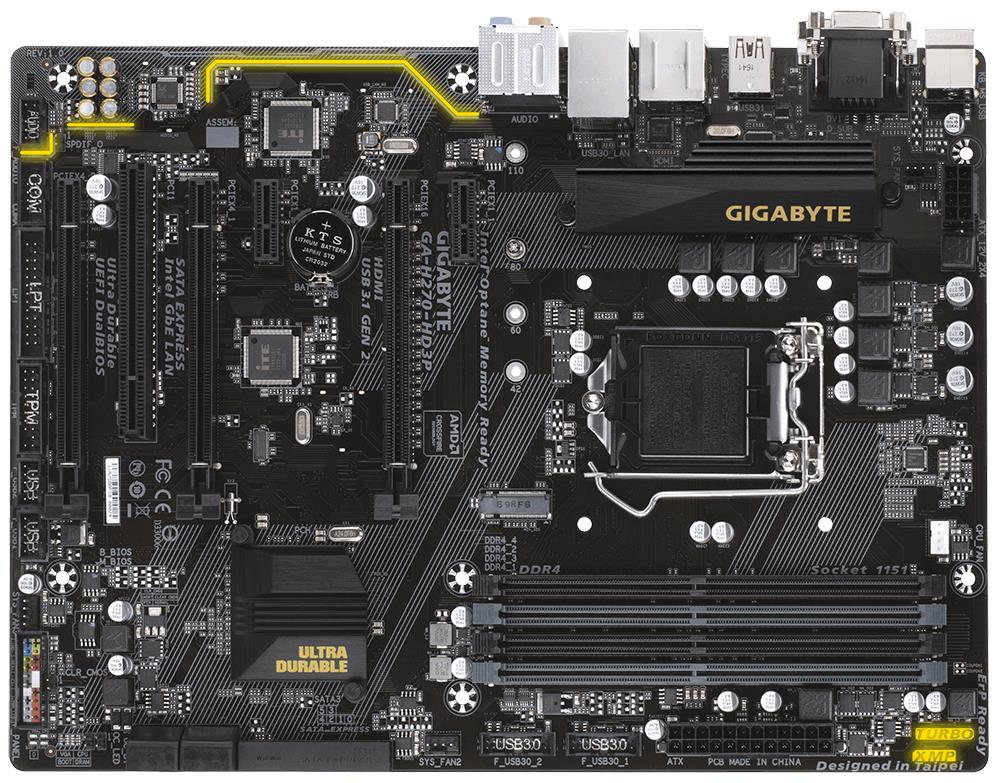 GA-H270-HD3P Gigabyte Socket 1151 Intel H270 Express Chipset 7th /6th Generation Core i7 / i5 / i3 / Pentium / Celeron Processors Support DDR4 4x DIMM 6x SATA 6.0Gb/s ATX Motherboard (Refurbished)