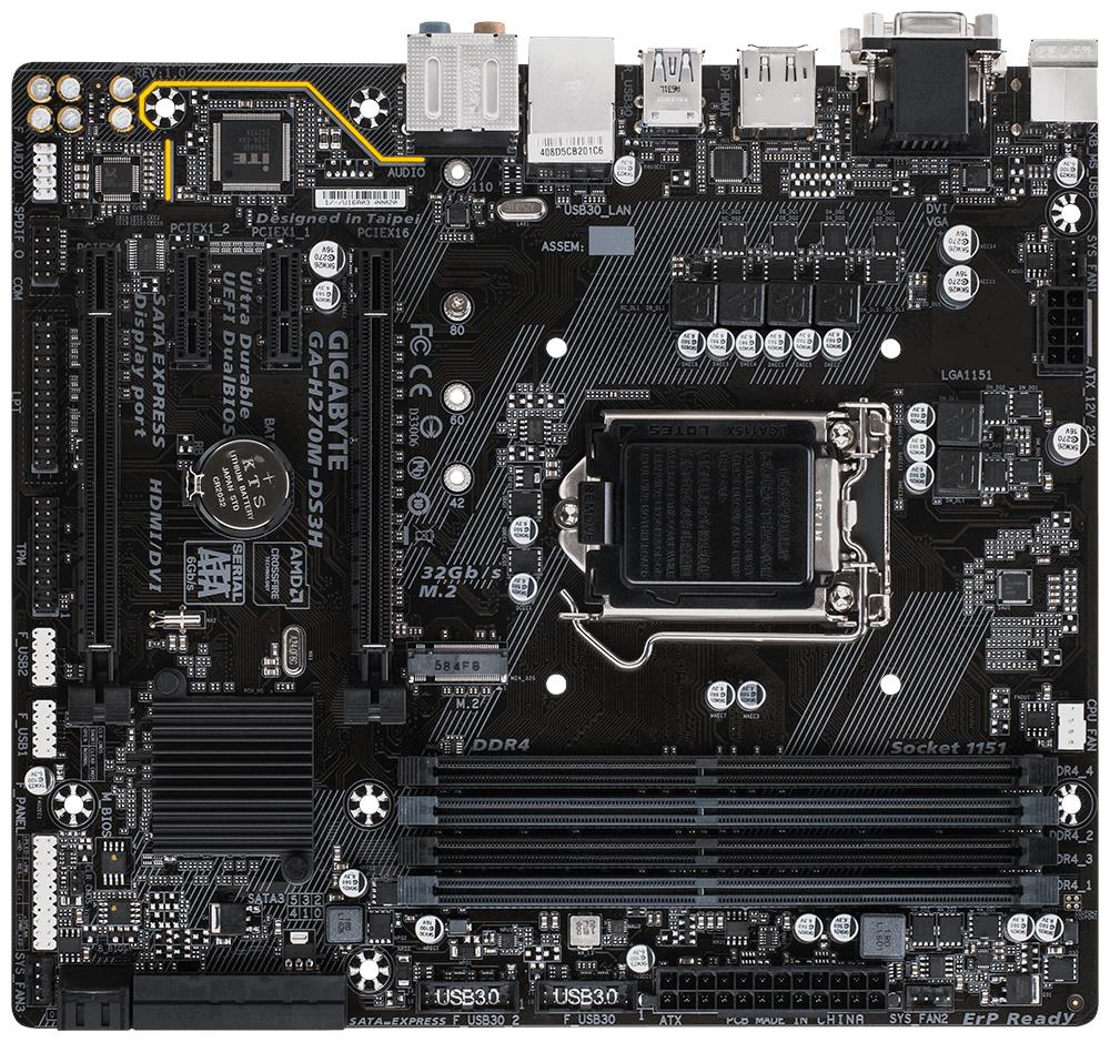 GA-H270M-DS3H Gigabyte Ultra Durable Desktop Motherboard Intel H270 Chipset Socket H4 LGA-1151 (Refurbished)
