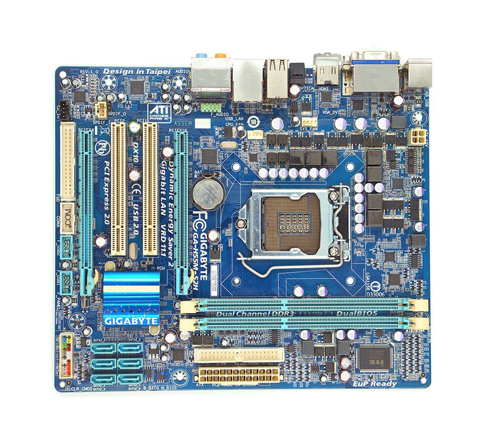 GA-H55M-S2H-A1 Gigabyte GA-H55M-S2H Socket LGA 1156 Intel H55 Chipset Core i7 / i5 / i3 / Pentium Processors Support DDR3 2x DIMM 6x SATA 3.0Gb/s Micro-ATX Motherboard (Refurbished)