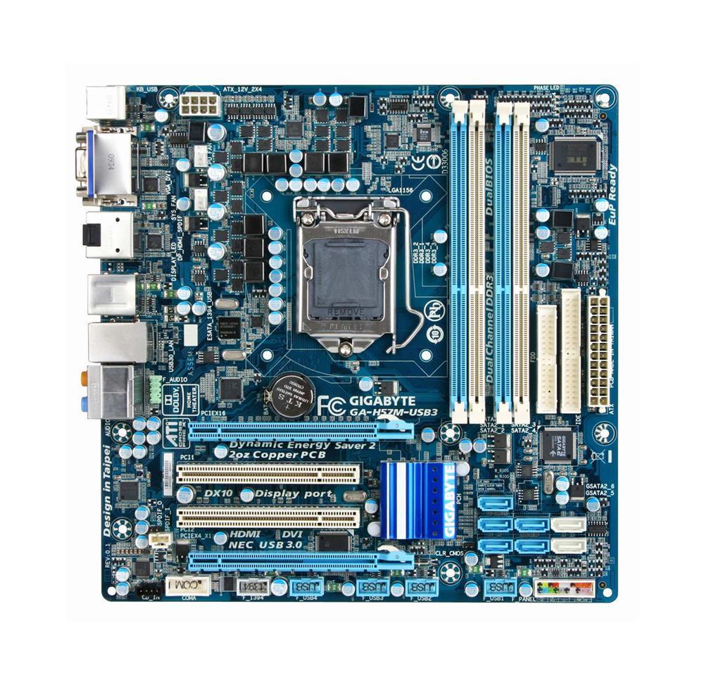 GA-H57M-USB3(rev.2.0) Gigabyte Socket LGA 1156 Intel H57 Express Chipset Core i7 / i5 / i3 Processors Support DDR3 4x DIMM 5x SATA 3.0Gb/s Micro-ATX Motherboard (Refurbished) GA-H57M-USB3 (rev. 2.0)