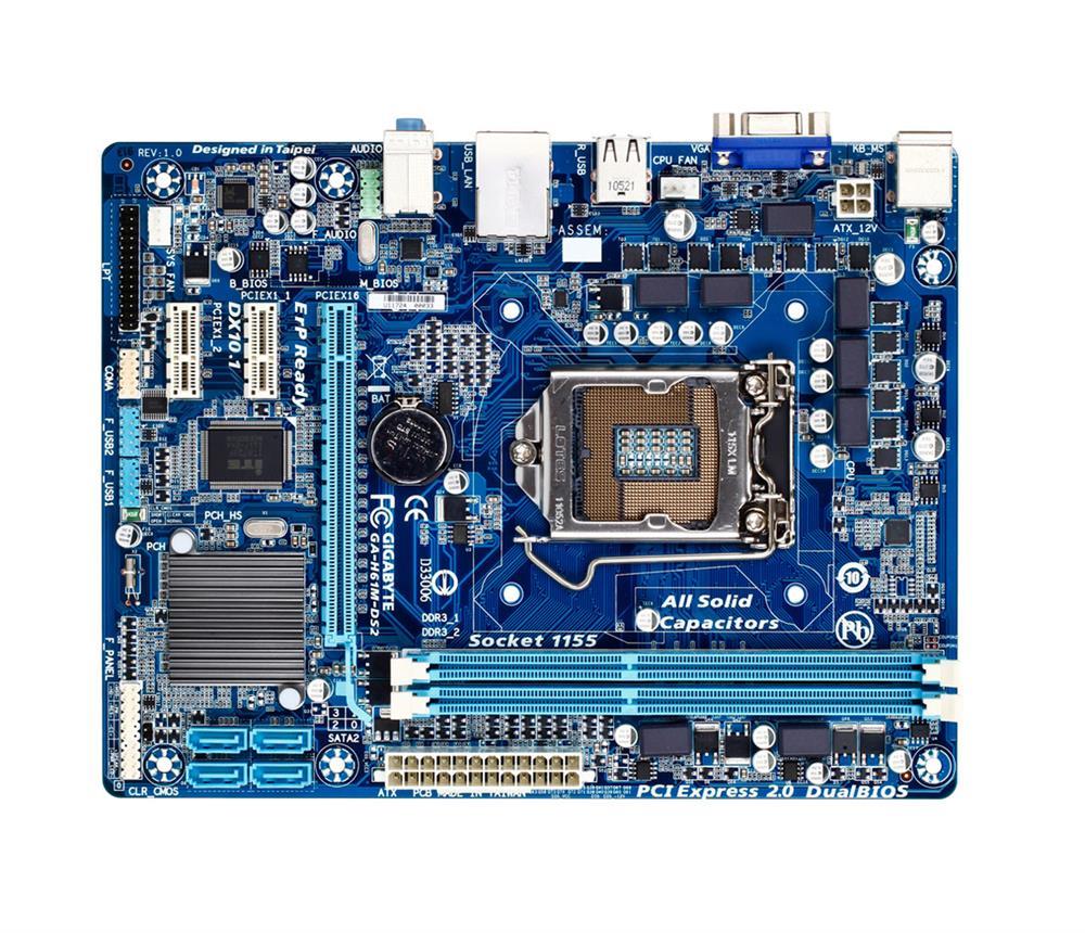 GA-H61M-DS2(rev.2.0) Gigabyte Socket LGA 1155 Intel H61 Express Chipset Core i7 / i5 / i3 / Pentium / Celeron Processors Support DDR3 2x DIMM 4x SATA 3.0Gb/s Micro-ATX Motherboard (Refurbished) GA-H61M-DS2 (rev. 2.0)
