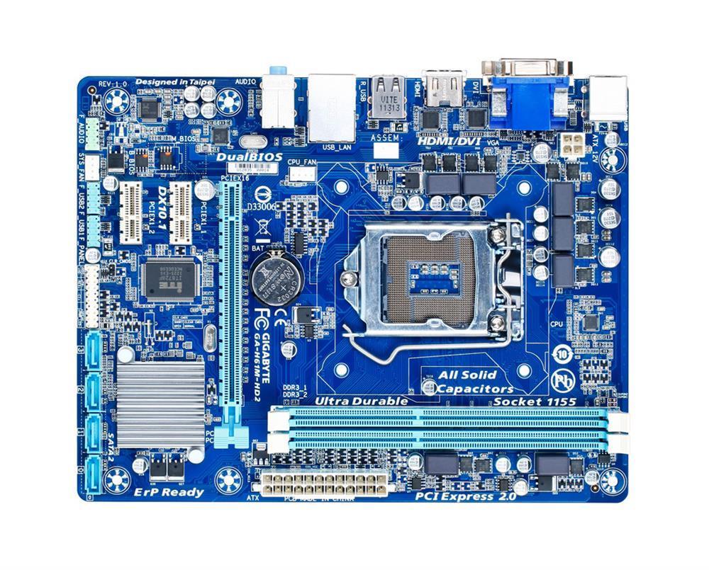 GA-H61M-HD2(rev.1.0) Gigabyte Socket LGA 1155 Intel H61 Express Chipset Core i7 / i5 / i3 / Pentium / Celeron Processors Support DDR3 2x DIMM 4x SATA 3.0Gb/s Micro-ATX Motherboard (Refurbished) GA-H61M-HD2 (rev. 1.0)