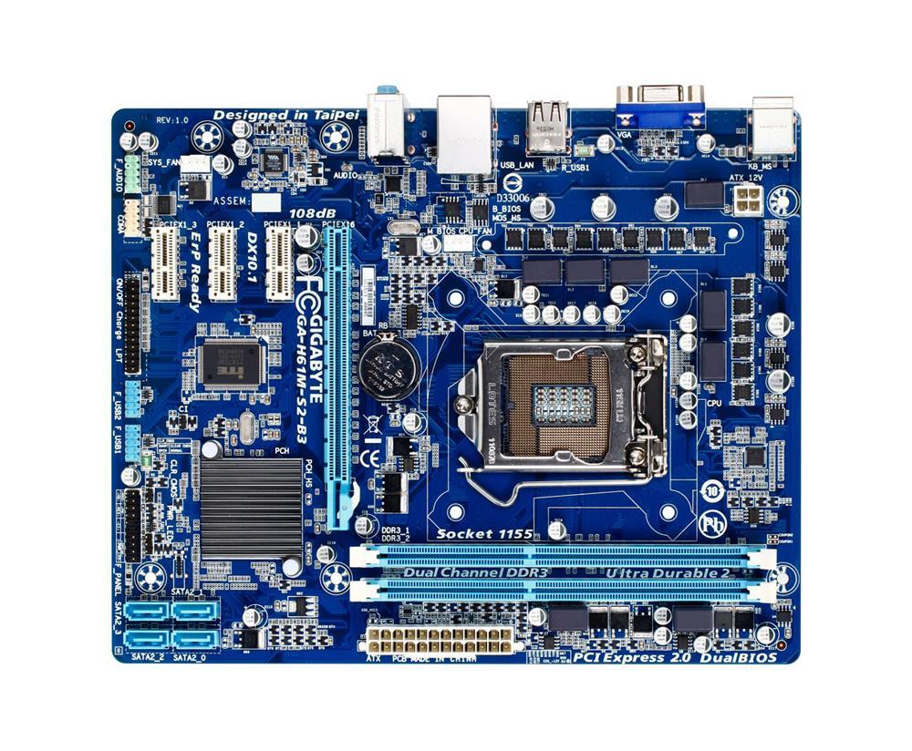 GA-H61M-S2-B3(rev.1.0) Gigabyte Socket LGA 1155 Intel H61 Express Chipset Core i7 / i5 / i3 / Pentium / Celeron Processors Support DDR3 2x DIMM 4x SATA 3.0Gb/s Micro-ATX Motherboard (Refurbished) GA-H61M-S2-B3 (rev. 1.0)