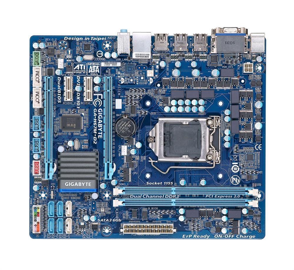 GA-H67M-D2(rev.1.0) Gigabyte Socket LGA 1155 Intel H67 Express Chipset Core i7 / i5 / i3 / Pentium / Celeron Processors Support DDR3 2x DIMM 2x SATA 6.0Gb/s Micro-ATX Motherboard (Refurbished) GA-H67M-D2 (rev. 1.0)