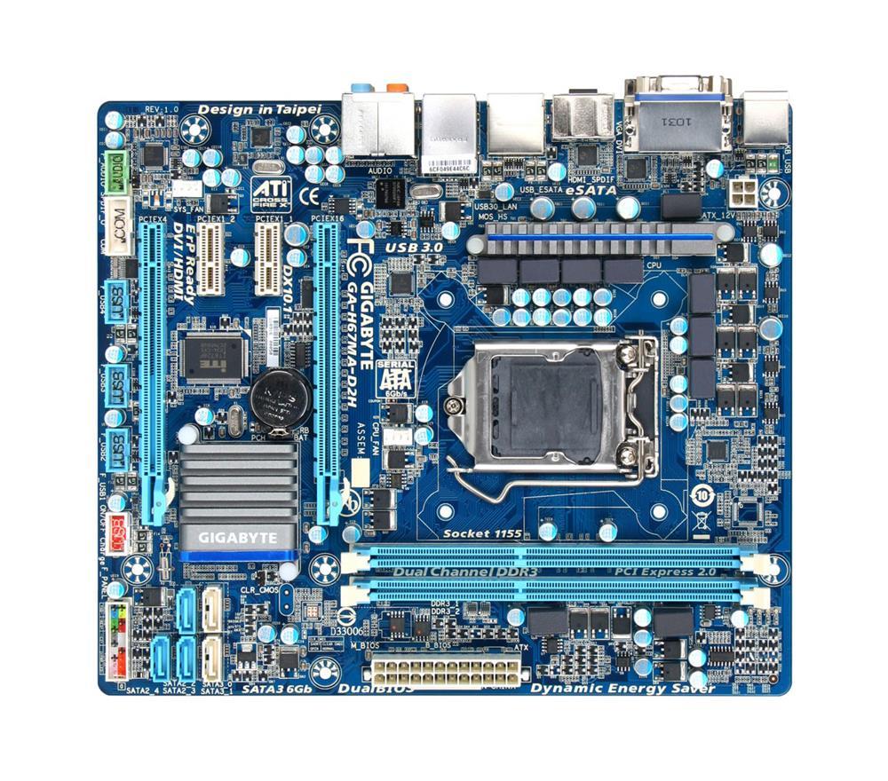 GA-H67MA-D2H(rev.1.0) Gigabyte Socket LGA 1155 Intel H67 Express Chipset Core i7 / i5 / i3 / Pentium / Celeron Processors Support DDR3 2x DIMM 2x SATA 6.0Gb/s Micro-ATX Motherboard (Refurbished) GA-H67MA-D2H (rev. 1.0)