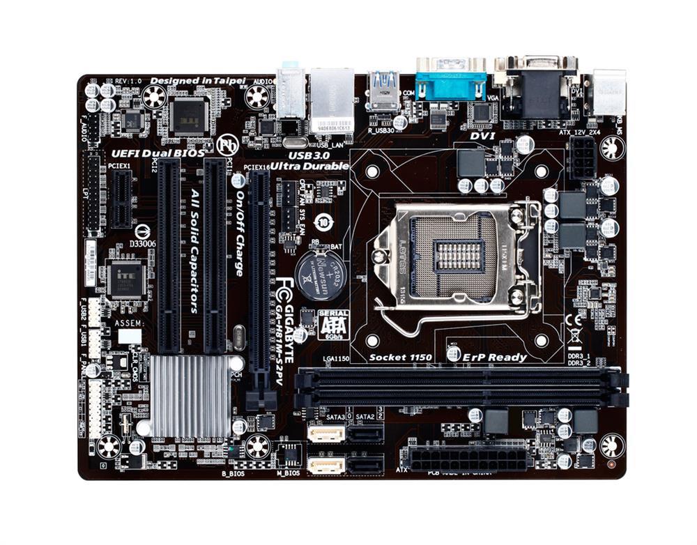 GA-H81M-S2PV (rev. 1.0) Gigabyte Socket LGA 1150 Intel H81 Express Chipset Core i7 / i5 / i3 / Pentium / Celeron Processors Support DDR3 2x DIMM 2x SATA 6.0Gb/s Micro-ATX Motherboard (Refurbished)