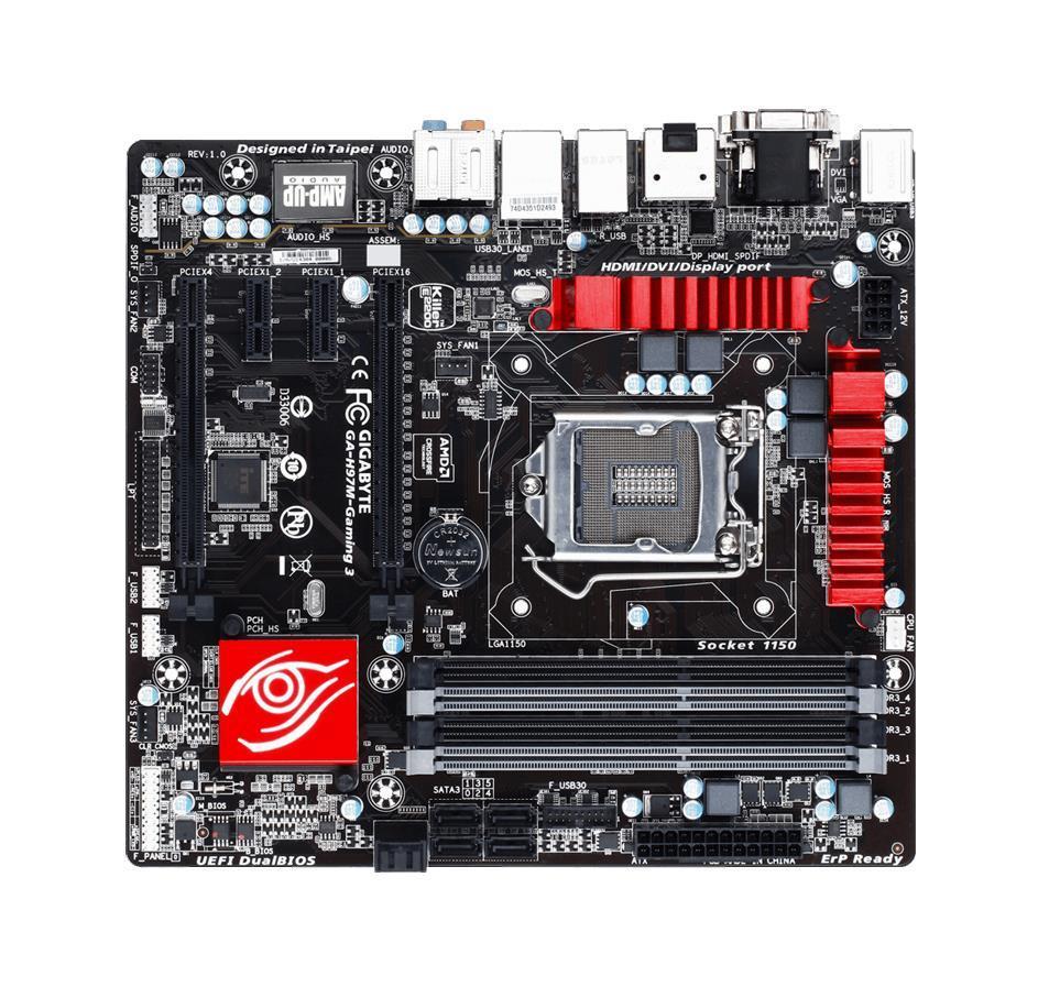 GA-H97M-Gaming 3 (rev. 1.0) Gigabyte Socket LGA 1150 Intel H97 Express Chipset Core i7 / i5 / i3 / Pentium / Celeron Processors Support DDR3 4x DIMM 6x SATA 6.0Gb/s Micro-ATX Motherboard (Refurbished)