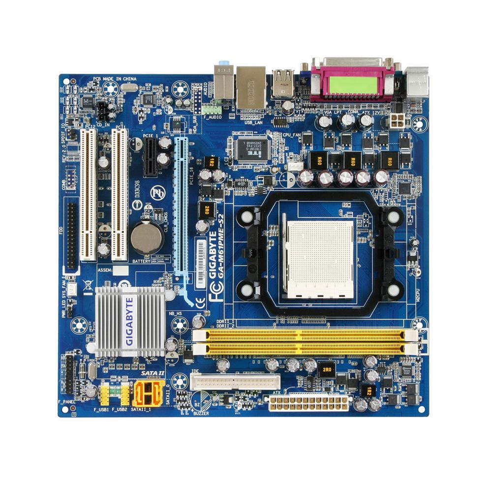 GA-M61PME-S2 Gigabyte Socket AM2 Nvidia GeForce 6100/ nForce 430 Chipset AMD Phenom FX/ AMD Phenom X4/ AMD Phenom X3/ AMD Athlon X2/ AMD Athlon/ AMD Sempron X2/ AMD Sempron Processors Support DDR2 2x DIMM 2x SATA 3.0Gb/s Micro-ATX Motherboard (Refurbished)
