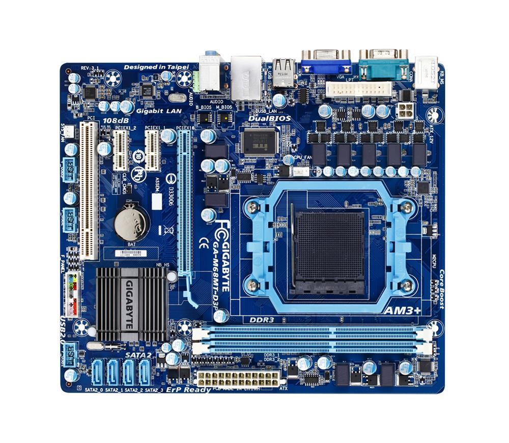 GA-M68MT-D3P(rev.3.0) Gigabyte Socket AM3 Nvidia GeForce 7025/nForce 630a Chipset AMD Phenom II/ AMD Athlon Processors Support DDR3 2x DIMM 4x SATA 3.0Gb/s Micro-ATX Motherboard (Refurbished) GA-M68MT-D3P (rev. 3.0)