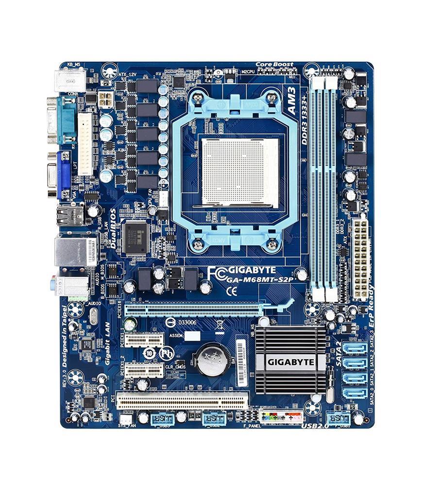 GA-M68MT-S2P(rev.3.0) Gigabyte Socket AM3 Nvidia GeForce 7025/ nForce 630a Chipset AMD Phenom II/ AMD Athlon II Processors Support DDR3 2x DIMM 4x SATA 3.0Gb/s Micro-ATX Motherboard (Refurbished) GA-M68MT-S2P (rev. 3.0)