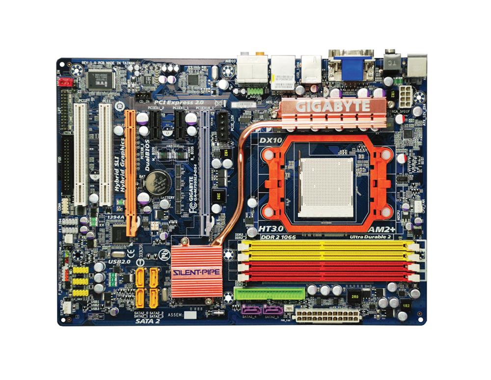 GA-M750SLI-DS4 Gigabyte Socket AM2+ Nvidia nForce 750a SLI Chipset AMD Phenom X4/ Phenom X3/ Athlon 64 FX/ Athlon 64 X2/ Athlon X2/ Athlon 64/ AMD Sempron Processors Support DDR2 4x DIMM 6x SATA 3.0Gb/s ATX Motherboard (Refurbished)