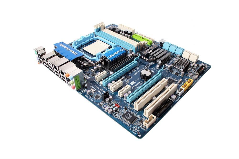 GA-MA790FX-UD5P Gigabyte Socket AM2+ AMD 790FX + SB750 Chipset AMD Phenom II X4/ Phenom II X3/ Phenom X4/ Phenom X3/ AMD Athlon 64 FX/ Athlon 64 X2/ Athlon X2/ Athlon 64/ Athlon/ AMD Sempron Processors Support DDR2 4x DIMM 6x SATA 3.0Gb/s ATX Motherboard (Refurbished)