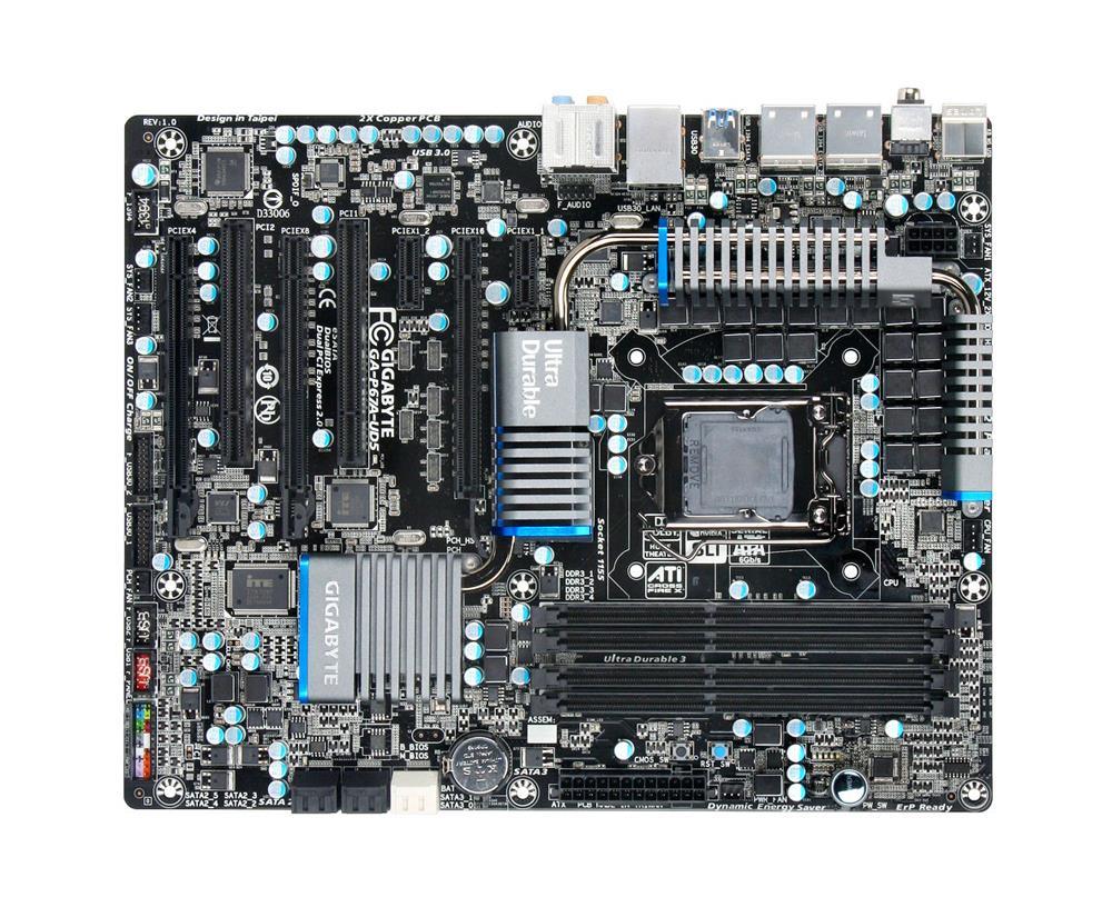 GA-P67A-UD5 Gigabyte Socket 1155 Intel P67 Express Chipset Core i7 / i5 / i3 / Pentium / Celeron Processors Support DDR3 4x DIMM 2x SATA 6.0Gb/s ATX Motherboard (Refurbished)