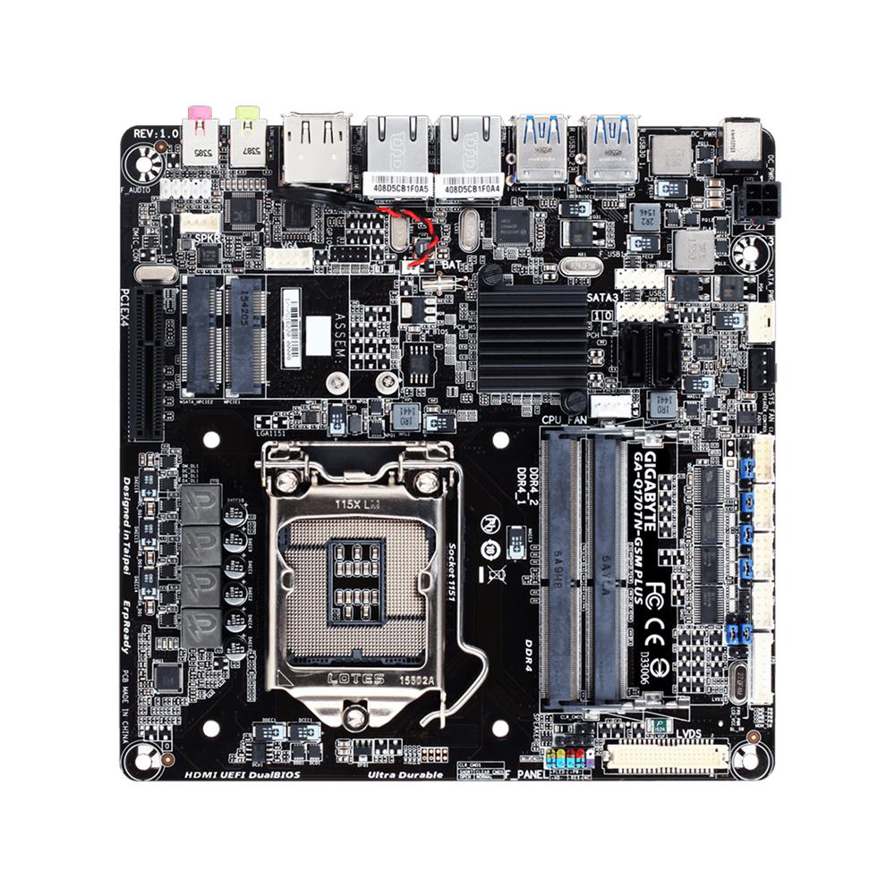 GA-Q170TN-T20-GSM PLUS Gigabyte Socket LGA 1151 Intel Q170 Express Chipset 7th/6th Generation Core i7 / i5 / i3 / Pentium / Celeron Processors Support DDR4 2x DIMM 2x SATA 6.0Gb/s Thin Mini-ITX Motherboard (Refurbished)