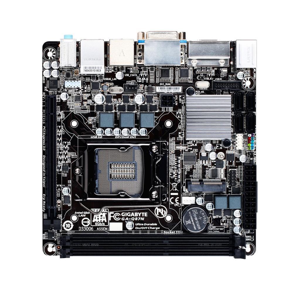 GA-Q87N(rev.1.1) Gigabyte Socket LGA 1150 Intel Q87 Express Chipset Core i7 / i5 / i3 / Pentium / Celeron Processors Support DDR3 2x DIMM 4x SATA 6.0Gb/s Mini-ITX Motherboard (Refurbished) GA-Q87N (rev. 1.1)