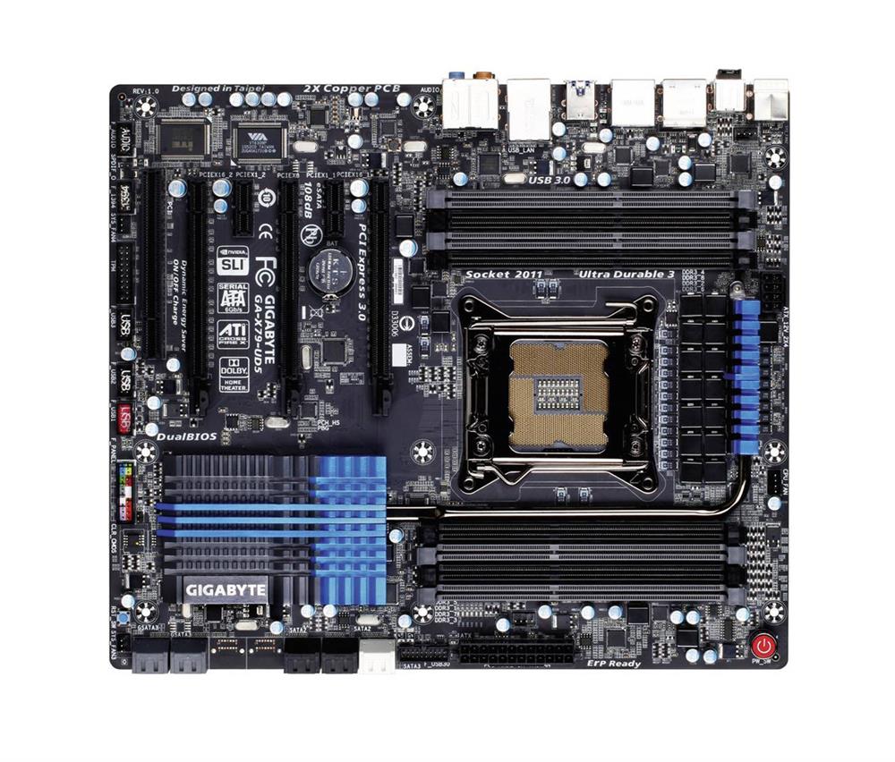 GA-X79-UD5 Gigabyte Socket LGA 2011 Intel X79 Express Chipset Core i7 Extreme Edition Processors Support DDR3 8x DIMM 6x SATA 6.0Gb/s Extended ATX Motherboard (Refurbished)