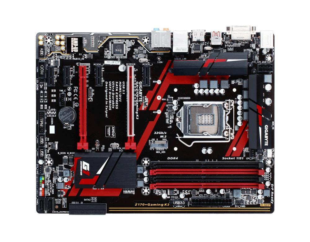 GA-Z170-GamingK3-EU Gigabyte Socket LGA 1151 Intel Z170 Express Chipset 7th/6th Generation Core i7 / i5/ i3 / Pentium / Celeron Processors Support DDR4 4x DIMM 6x SATA 6.0Gb/s ATX Motherboard (Refurbished) GA-Z170-Gaming K3-EU