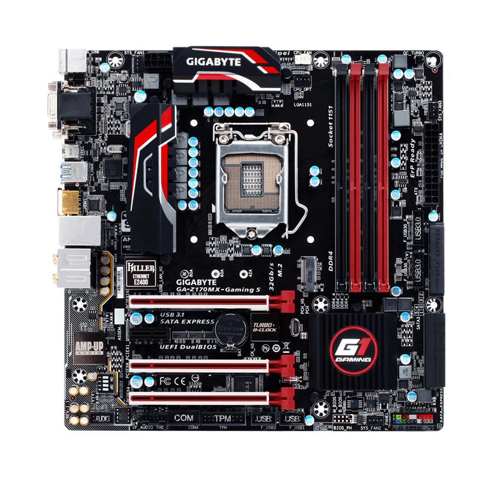 GA-Z170MX-Gaming 5 Gigabyte Socket LGA 1151 Intel Z170 Express Chipset 7th/6th Generation Core i7 / i5 / i3 / Pentium / Celeron Processors Support DDR4 4x DIMM 6x SATA 6.0Gb/s Micro ATX Motherboard (Refurbished)